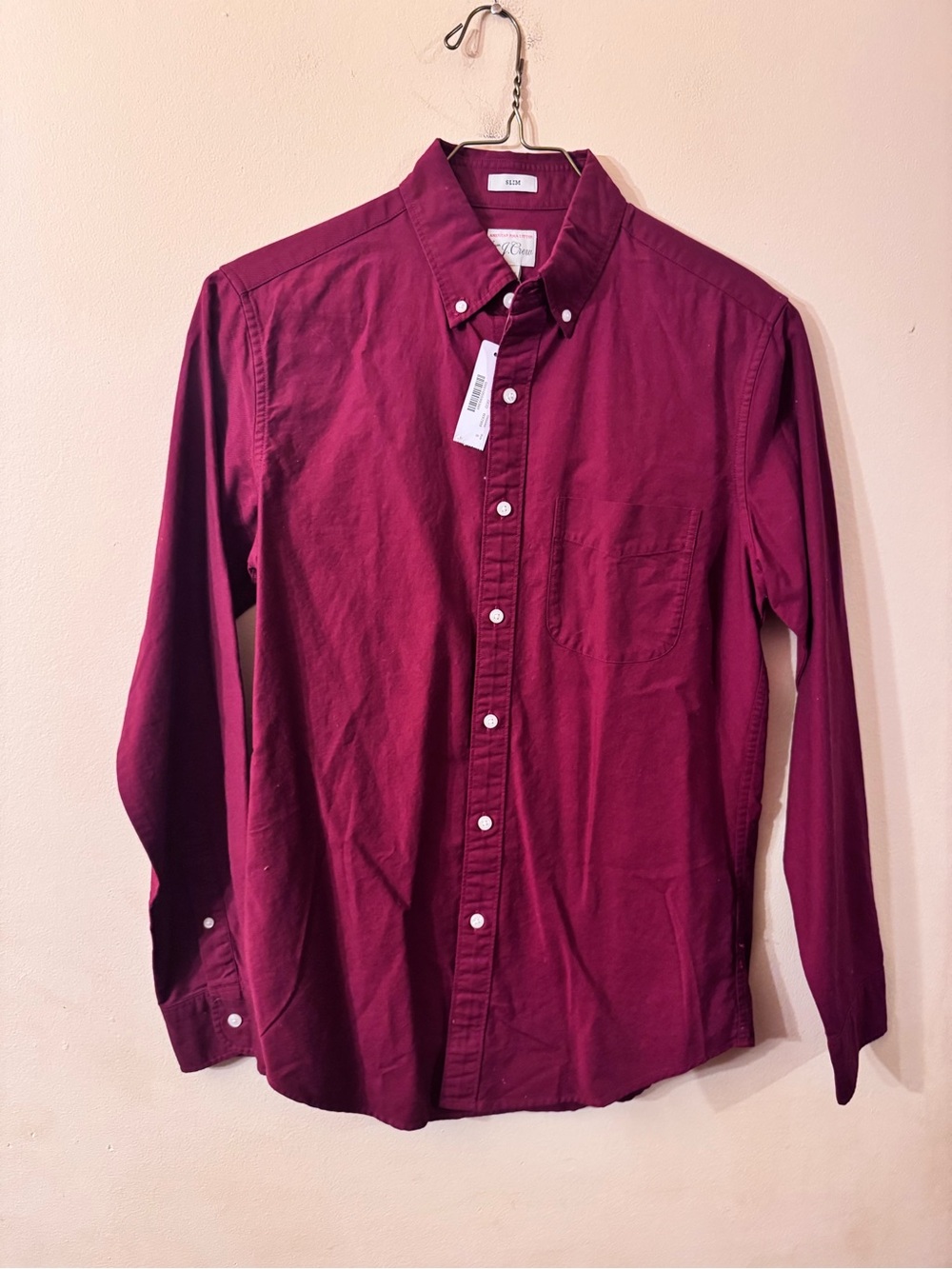 J Crew Men’s Oxford in Burgundy, Slim Small